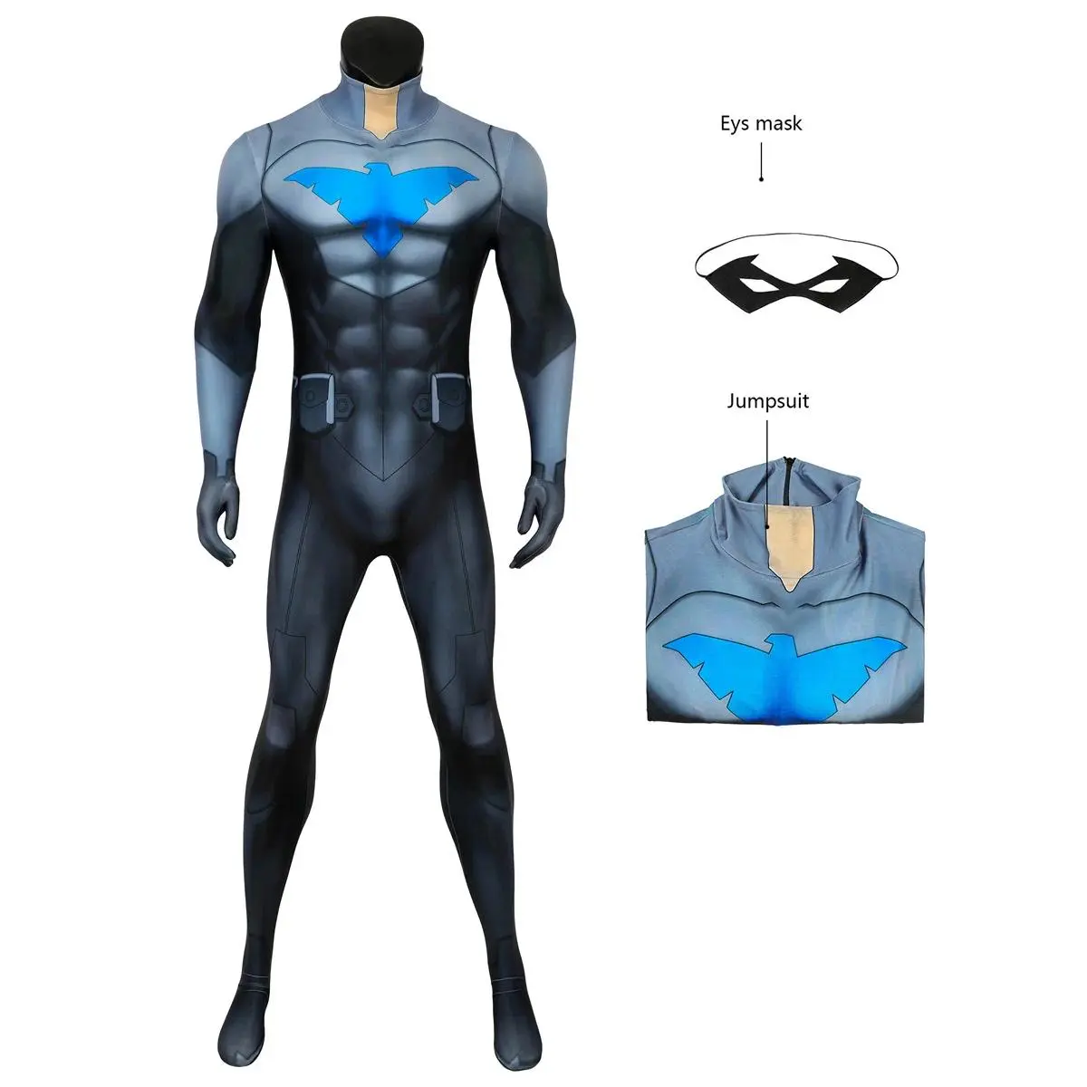 Adults Superhero Titans Nightwing Dick Grayson Jumpsuit Cosplay Costume Halloween Carnival Masquerade Bodysuit With Eye Mask