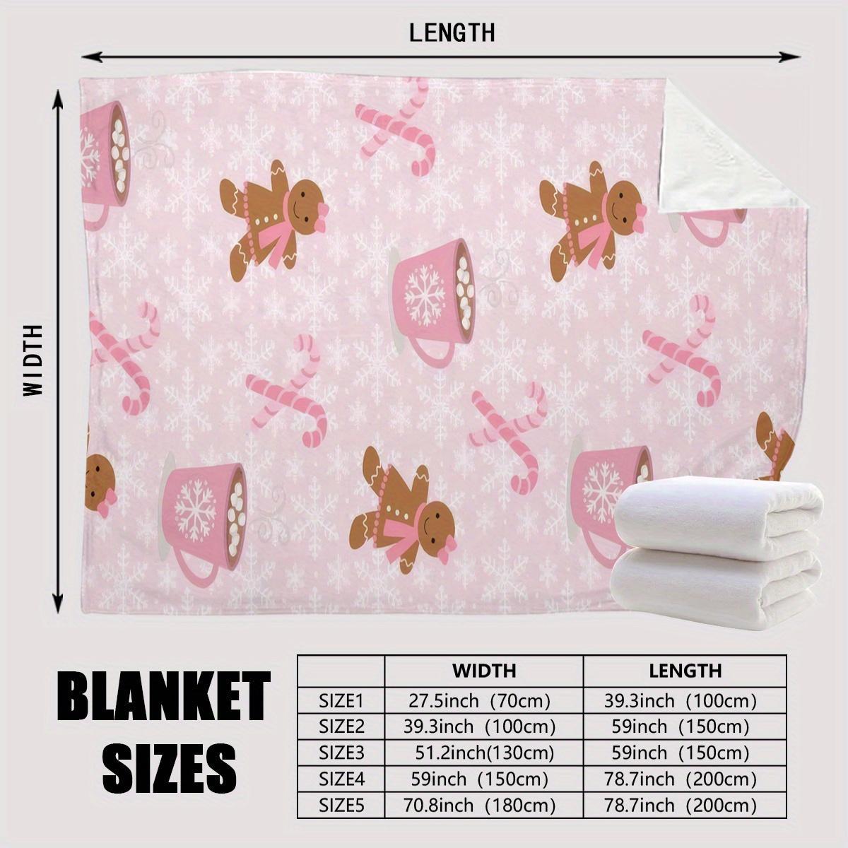 Cozy Pink Gingerbread & Candy Cane Blanket Soft Cozy Leisure Warm Bed Blanket for Couch & Bedroom, Flannel & Fleece Throw Blankets, Cute, Colorful, Festive, Ideal Gift for Kids & Holiday Lovers, Birthday, Christmas