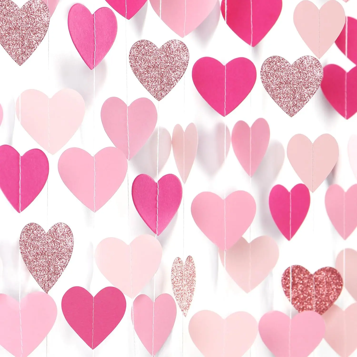 Hot-Pink Rose-Gold Party Decorations Heart-Garland - 52ft Wedding Bridal Shower Hanging Decoration Streamers Banner,Baby Girl Birthday Bachelorette Engagement Mohters Valentines Day Decor