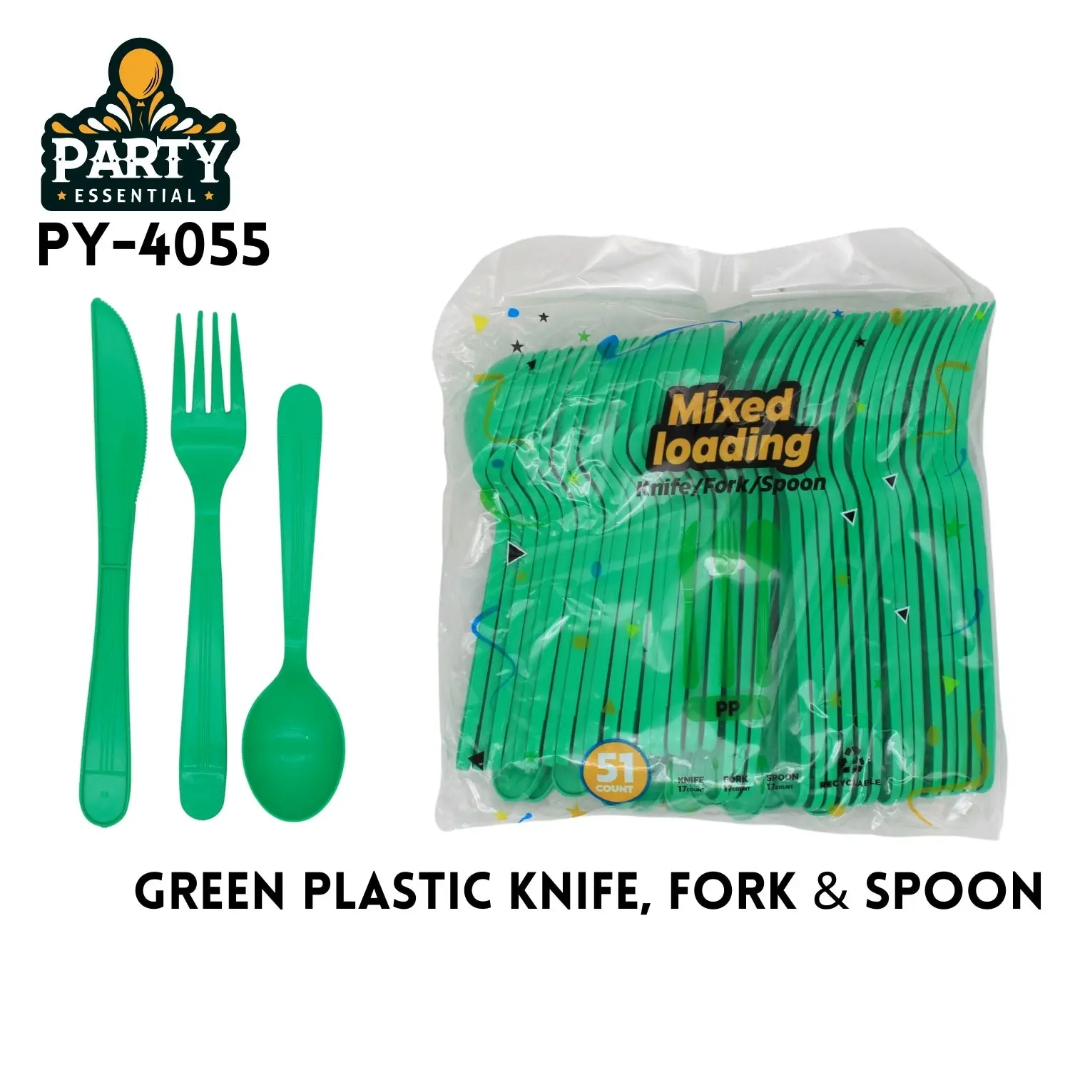Disposable PP Cutlery Set, 51 Pieces Knives Forks Spoons, Green Plastic Tableware Kit, Party Supplies for Picnic, Backyard BBQ, Outdoor Gathering