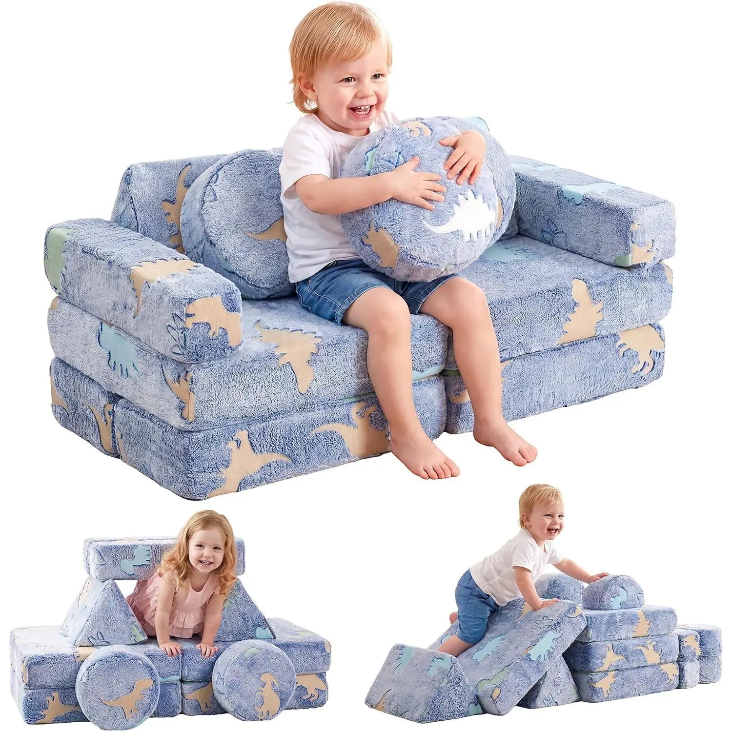 Gaomon Kids Play Couch for Toddlers, Modular Kids Couch with Glow-in-Dark | Modular Play Couch for Creative Builds, Removable Washable Covers, Two Sizes for Different Families