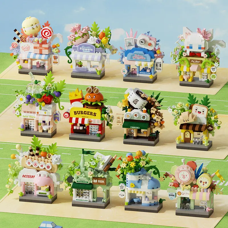 Adorable Mini Street-View Shop Building Block Set-a collection featuring 12 exquisitely detailed storefronts, perfect for children and collectors alike; an ideal gift for birthdays, holidays, or room decor.