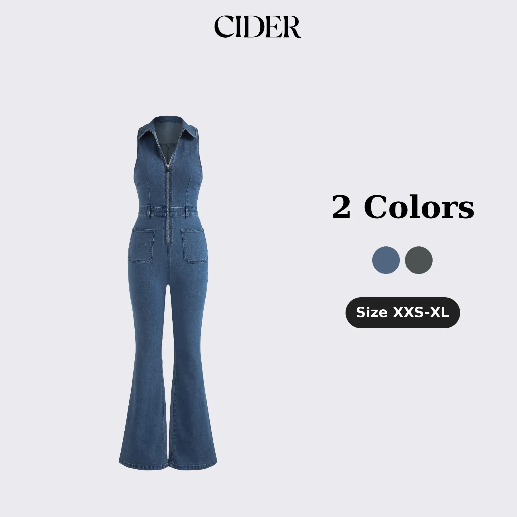 Cider Denim Collar Flare Leg Jumpsuit