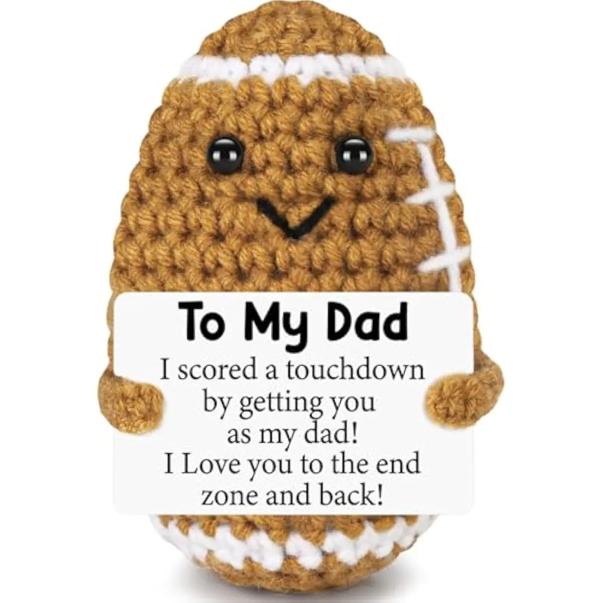 Funny Fathers Day Birthday Gifts from Daughter Son Wife, Father's Day Positive Handmade Crochet Gift for Dad, Cute Small Gifts for Dads, I Love You Papa Gift Idea, Unique Football Doll for Step-Dads