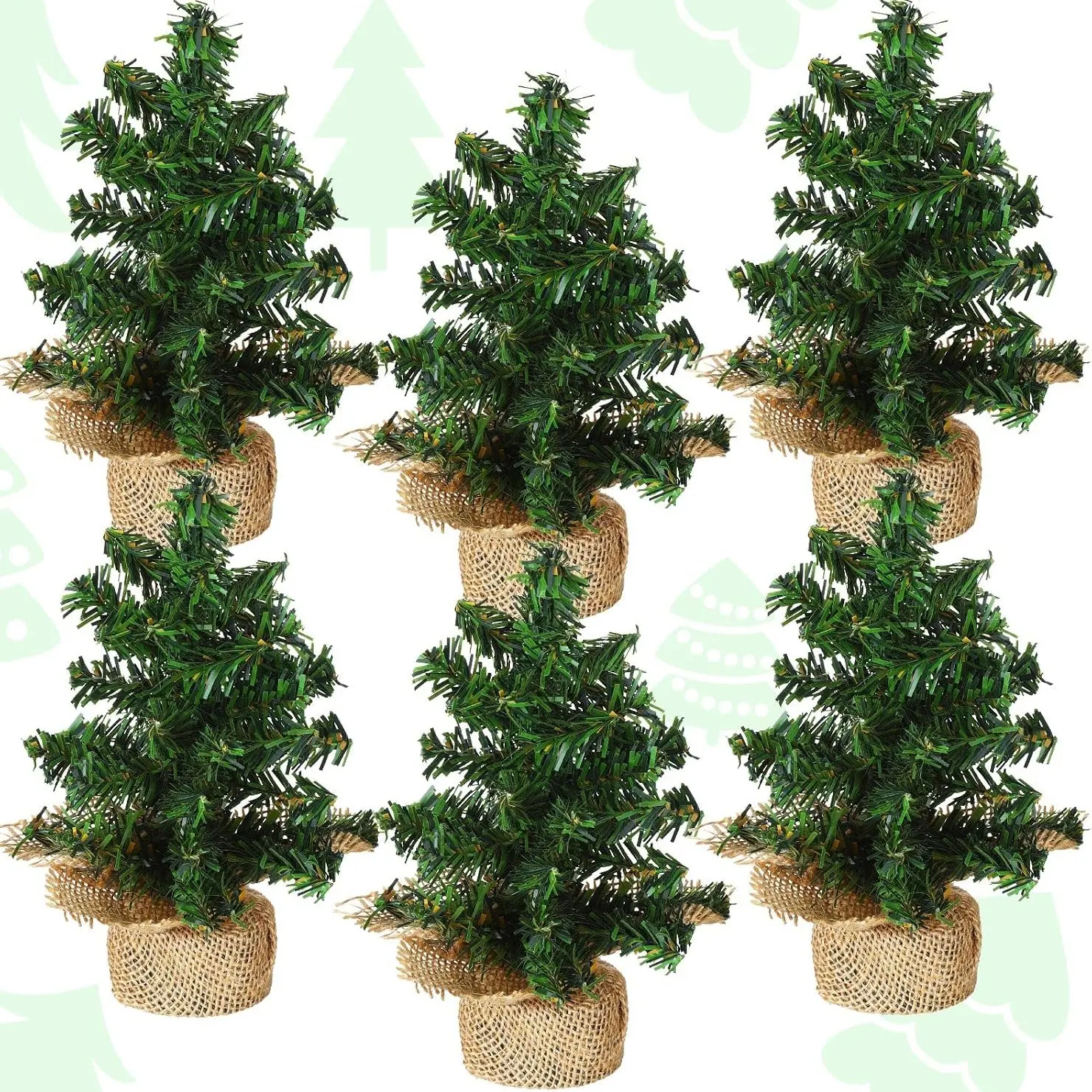 Desktop 6 Piece Mini Christmas Trees, 7.87 Inch Artificial Pine Trees with Linen Base, Indoor Holiday Decor for Home Kitchen Table, Artificial Plant Trees