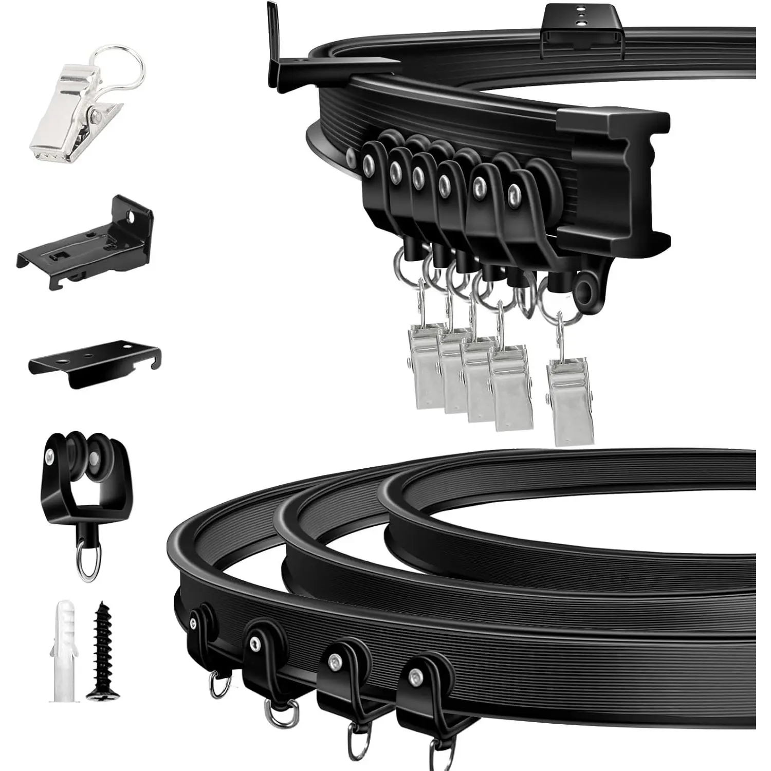 Ceiling Track Black Bendable Track 8 Ft Curved Rail Track Wall Ceiling Track Set System for Bay Window Room Divider
