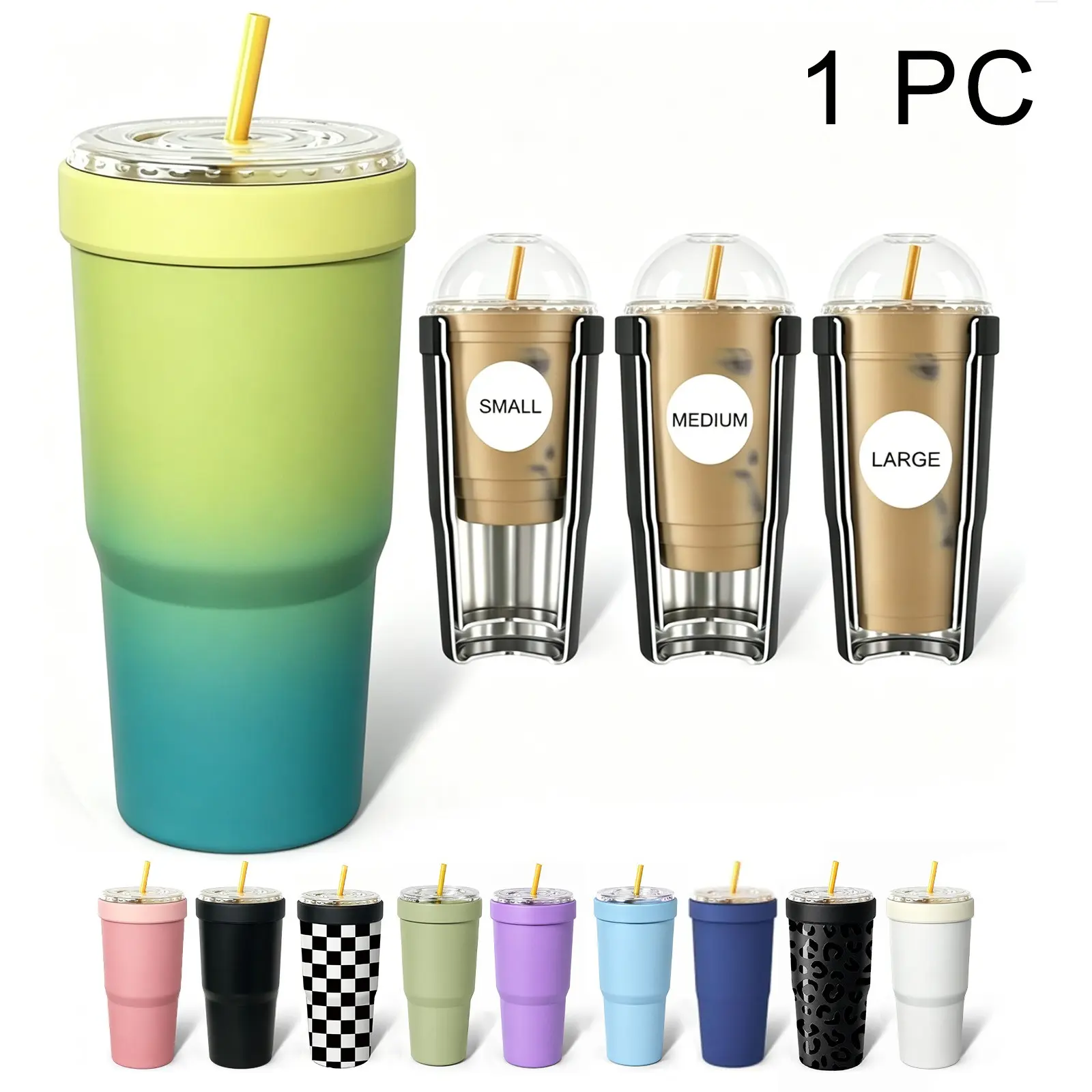 1PC 32oz 2-in-1 Insulated Tumbler & Iced Coffee Cup Sleeve, Leak-Proof Double Wall Vacuum Stainless Steel Travel Mug, Cold 12+H & Hot 6+H, Fits 16–24oz To-Go Cups, Cup Holder Friendly, Halloween, Thanksgiving & Christmas Gift for Friends & Family