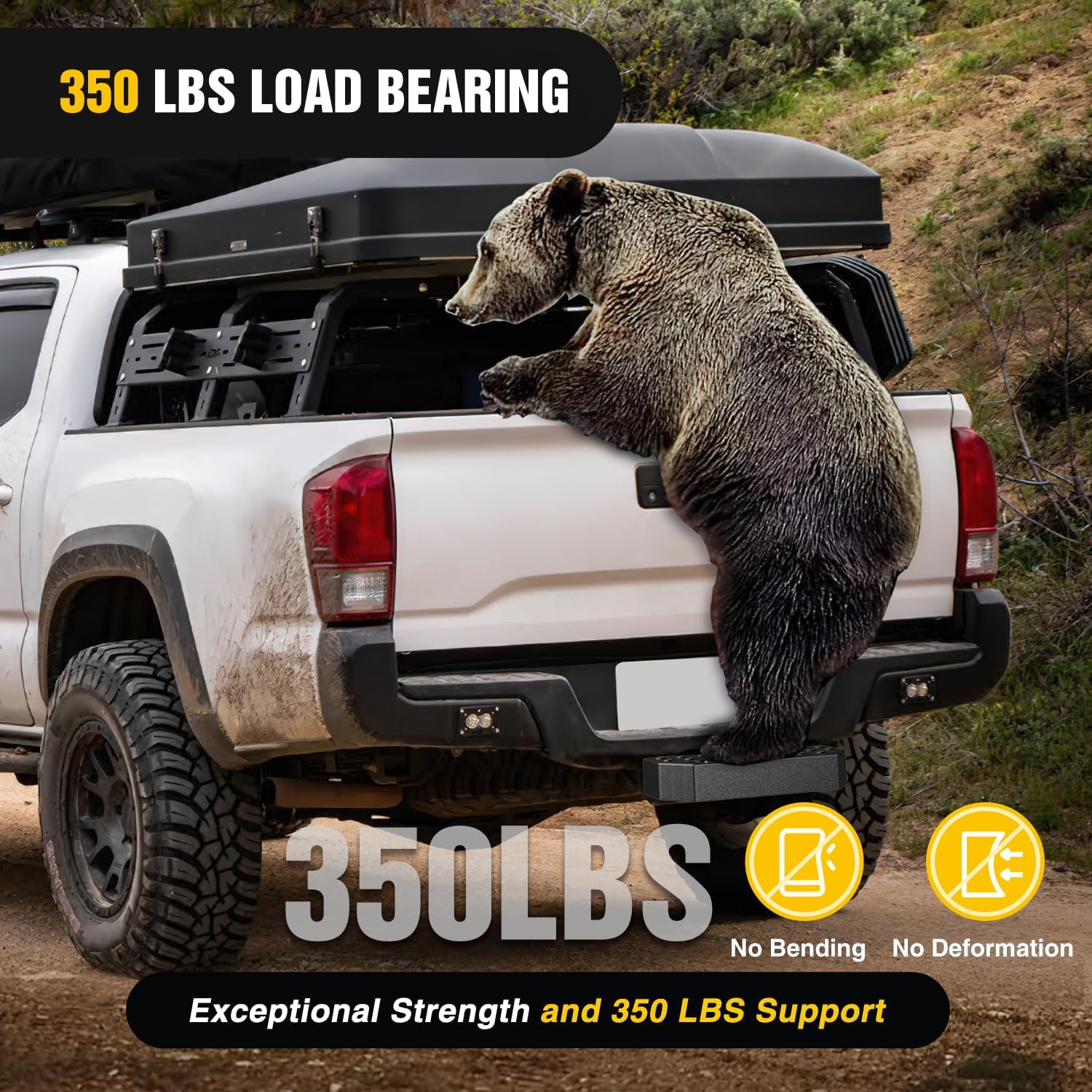 Hitch Step with 2" Hitch Receiver Rear Bumper Guard Protector 11.9 Inch with 5/8" Hitch Pin Clip Upgraded Textured Black Anti Slip Hitch Step Bar for Pickup Truck Car SUV