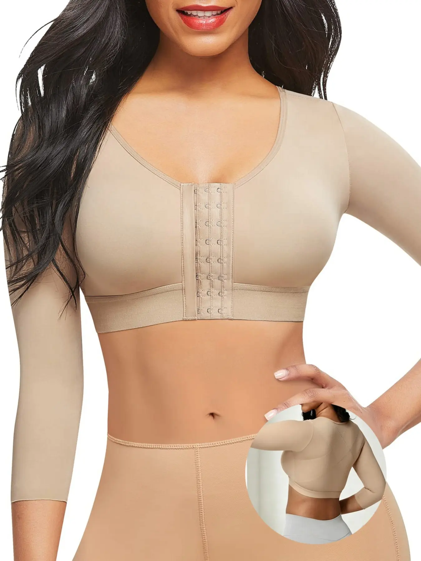 Women's Front Closure Bra Top, Shoulder Shaping Compression Sleeve, Arm Lift Slimming Support Garment, Post-Op Correction Clothing