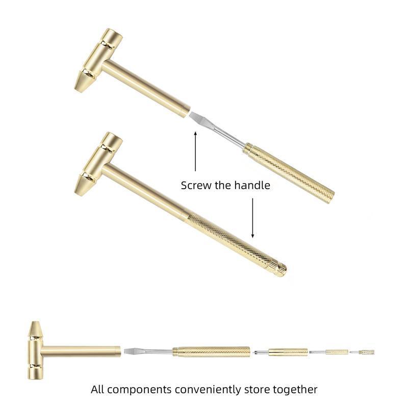[Holiday Haul] 6 In 1 Mini Multifunction Anti-corrosion And Anti-rust Copper Hammer & Hand Tools For Repair Uav Mobile Phones Laptops Watches(yellow)