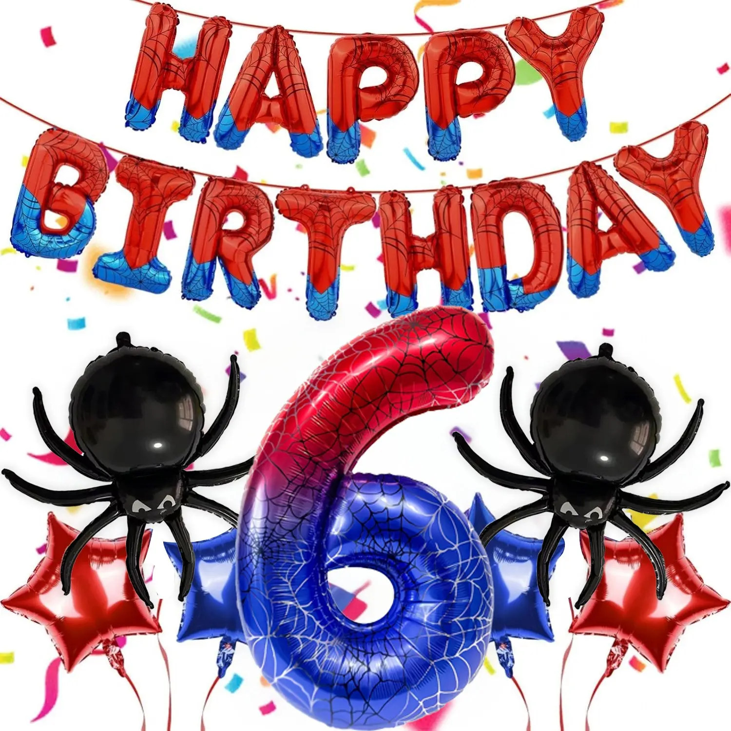 40-Inch Blue Number Balloons, Spider Shape Balloons 0-9, Boy Happy Birthday Party Decorations, Photo Props for Celebrations, Balloon Party Supplies