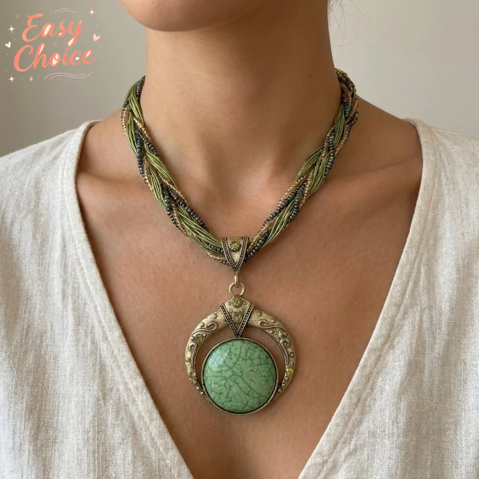 Women Boho Ethnic‑Style Round Dreamcatcher Pendant Sweater Necklace, Titanium Alloy Versatile Woven Seed‑Bead Long Neck Ornament, Bohemian Fashion Accessory For Daily & Vacation Outfits