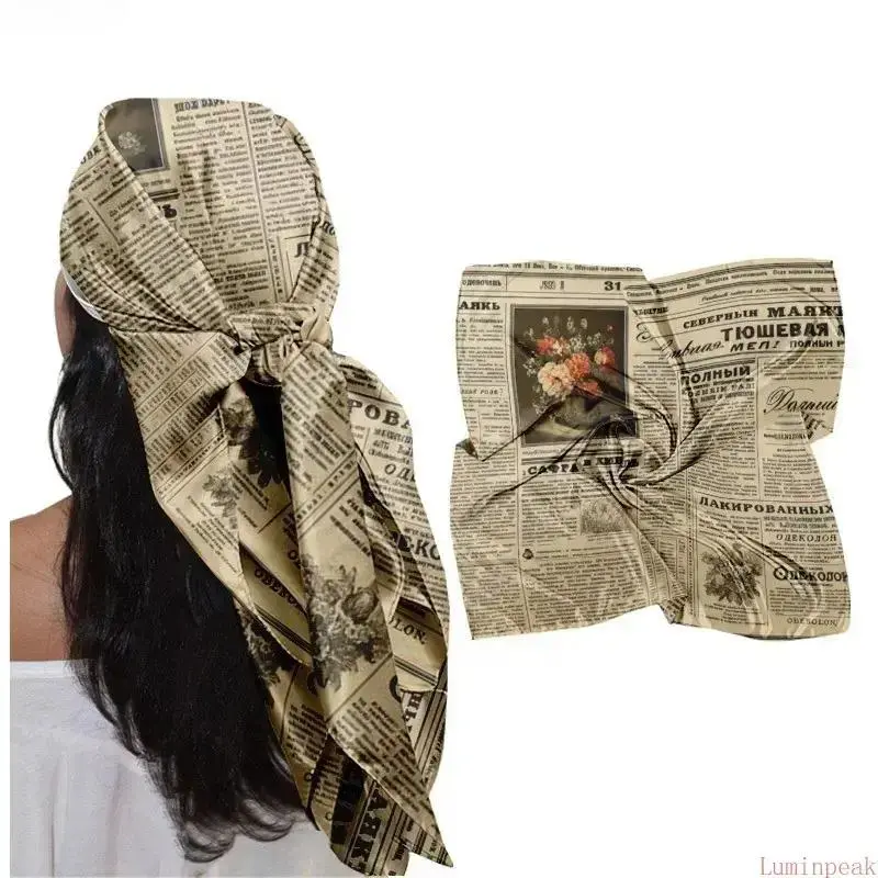 Women's Vintage Newspaper Print Square Scarf-Neck Scarf Bandana, Soft Breathable Lightweight Retro Wrap or Head Cover, Sports to Travel Fashion Accessory, 50×50cm/19.69×19.69in, 1 Piece, All Seasons