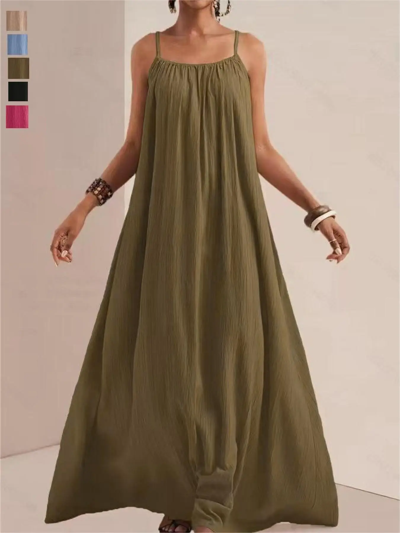 Elegant Summer Dress for Women, Beach Sundresses, Casual Loose-Fitting Sleeveless Maxi Dress, Solid Color Vacation Beachwear Dress, Fashionable, Chic and Comfortable