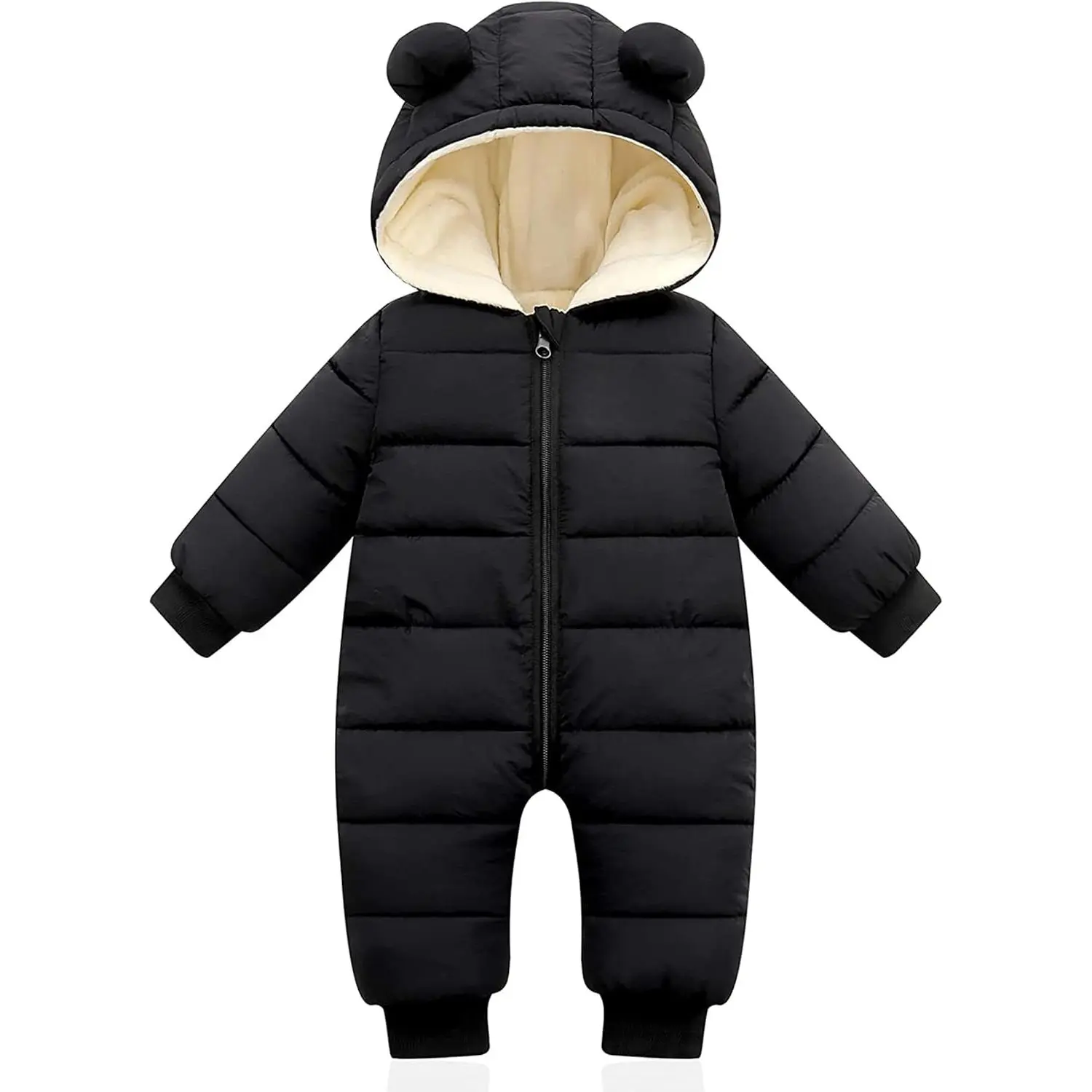 Baby Hooded Zip Snowsuit, Warm Cotton Clothes for Newborn-Infant Toddlers, Boy/Girl Wear with Smocked Fit, Long-Sleeve Bubble Jumpsuit, Cute First Outfit Romper with Letter Buttons, Winter Outerwear