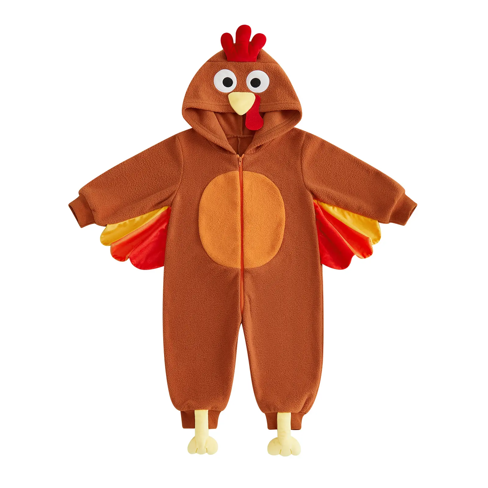 Toddler Baby Little Girls Boys Thanksgiving Costume Long Sleeve Hooded Zip Up Turkey Jumpsuit Cosplay Costume 6M-4T