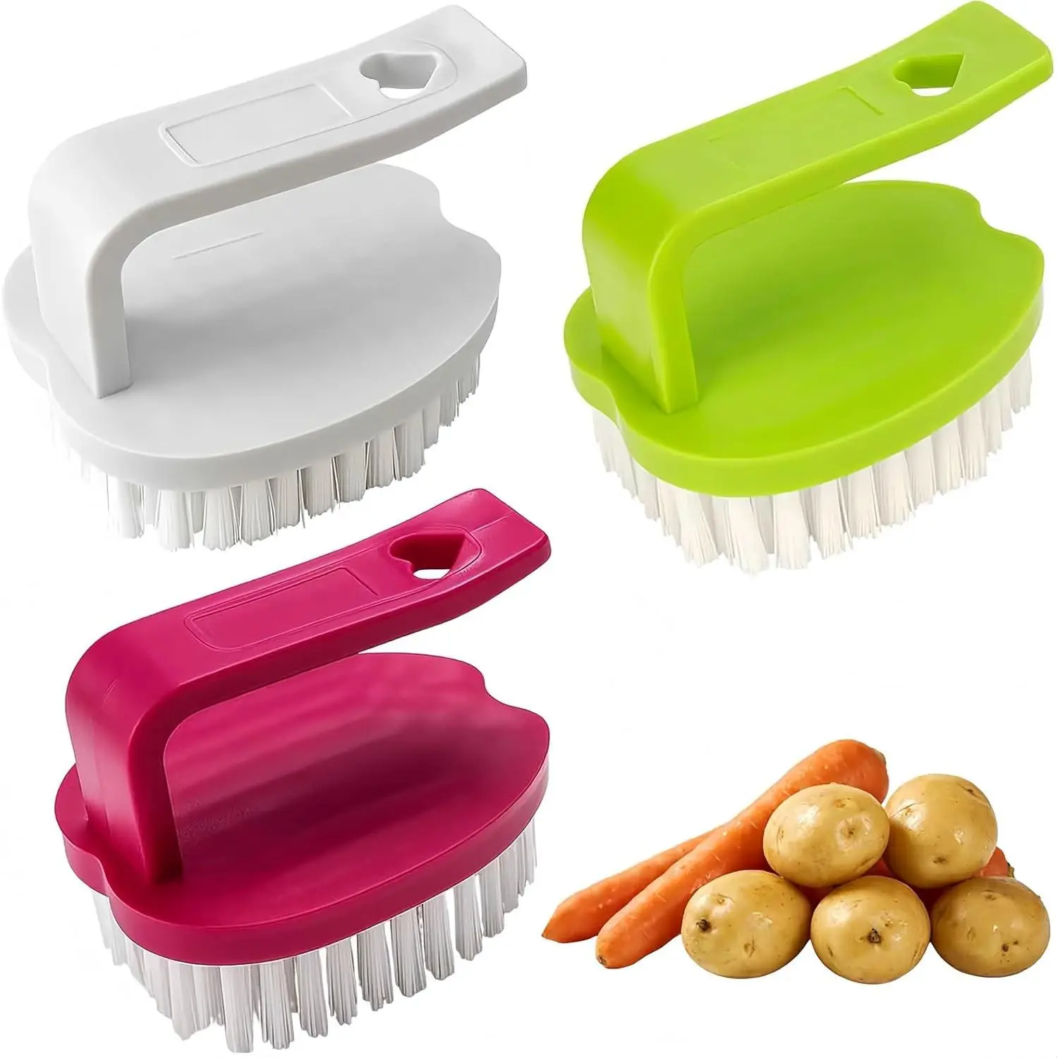 Vegetable Scrubber Brush- 3 Pack Fruit and Vegetable Brushes,Vegetable Brush Scrubber for Food,Veggie Wash Brush with Stiff Bristles Vegetable Cleaner Brush for Fruits,Potatoes,Carrots & More