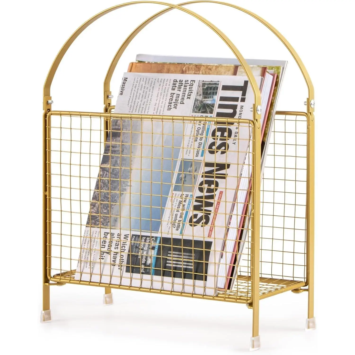 Freestanding Magazine Holder – Modern Touch Handbag Design, Magazine Organizer Metal Rack for Books, Vinyl Record, Newspaper (Gold)