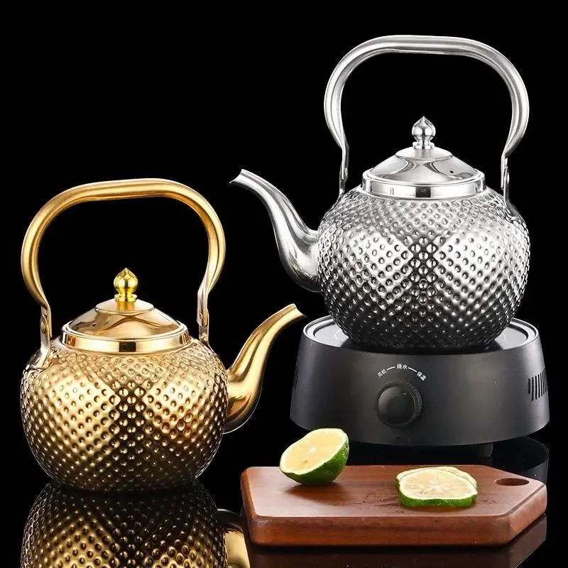 1.2L Stainless Steel Hammered Spherical Teapot with Strainer, Induction Safe, Household Kitchen Tea & Coffeeware, Silver-1.2L