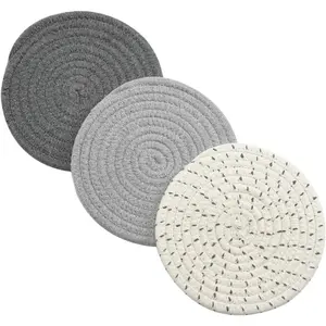 100% Pure Cotton Thread Weave Hot Pot Holders Trivets Set of 3 7 Inches Gray Stylish Coasters Hot Pads Mats Spoon Rest for Cooking and Baking