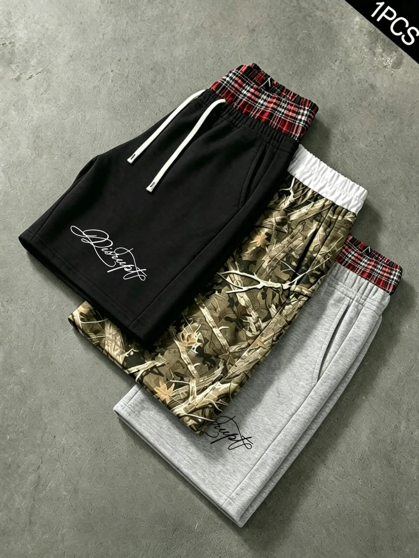 Y2K Layered Plaid Double Waistband Baggy Shorts Streetwear Script Embroidery Wide Leg Athletic Sweat Shorts Wrinkle Resistant Draped Loose Fit Shorts for Summer Street Outfit