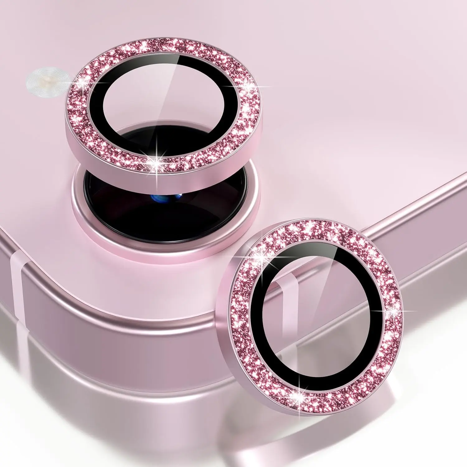 3-Pack Bling Aesthetic Camera Lens Protector for iPhone 17e & 16e | 9H Tempered Glass Glitter Cover with Aluminum Alloy Ring | Scratch-Resistant & Case-Friendly Mobile Accessory