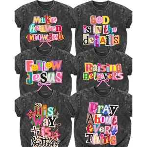Preppy Christian Collage Y2K Washed Vintage Shirt Faith Inspired Retro Coquette Positivity Tee  Combed Classic Crew Neck Relaxed Fit Trendy Ransom Letter Typography Womenswear Day Tshirt Garment-dyed Pill-Free Fade-Friendly Boxy Top