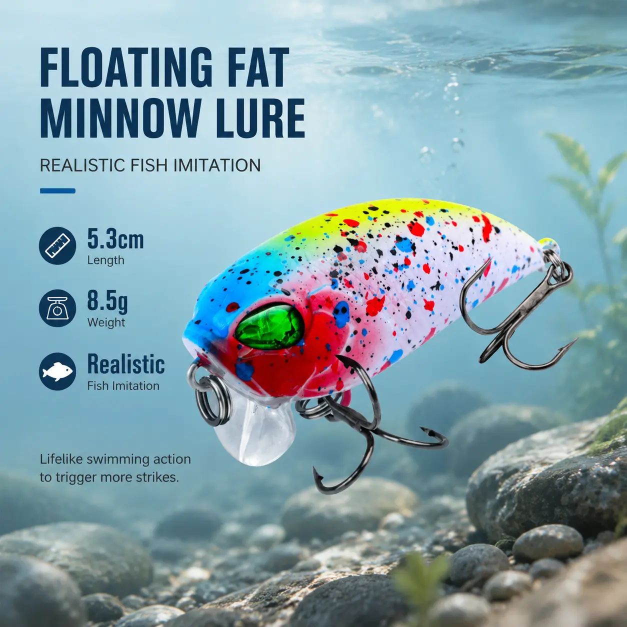 Floating 5.3 cm / 8.5 g Soft-Tailed Swimbaits for Freshwater Fishing — Realistic Minnow Profile, Balanced Weight Distribution, Ideal for Largemouth Bass and Mandarin Fish in Lakes and Rivers