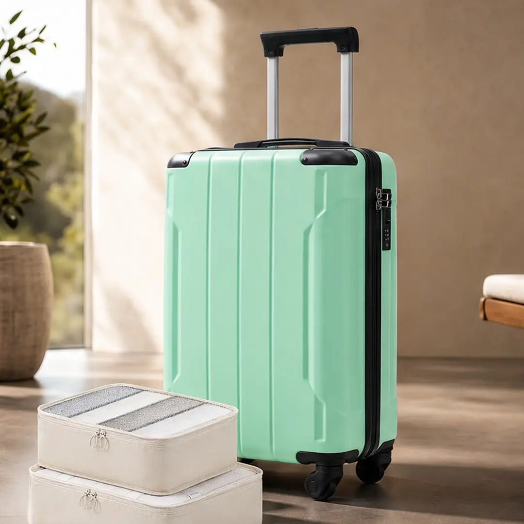 ARCH 20-Inch Hardshell Carry-On Luggage - Lightweight Durable ABS Suitcase with Spinner Wheels, 3-Level Adjustable Handle, Built-in TSA Lock & Organizer, 6.00 lb, 8.30 w x 13.60 d x 21.50 h in, Creamy Green, 2 Packing Cubes, Ideal for Weekend Trips, Trave