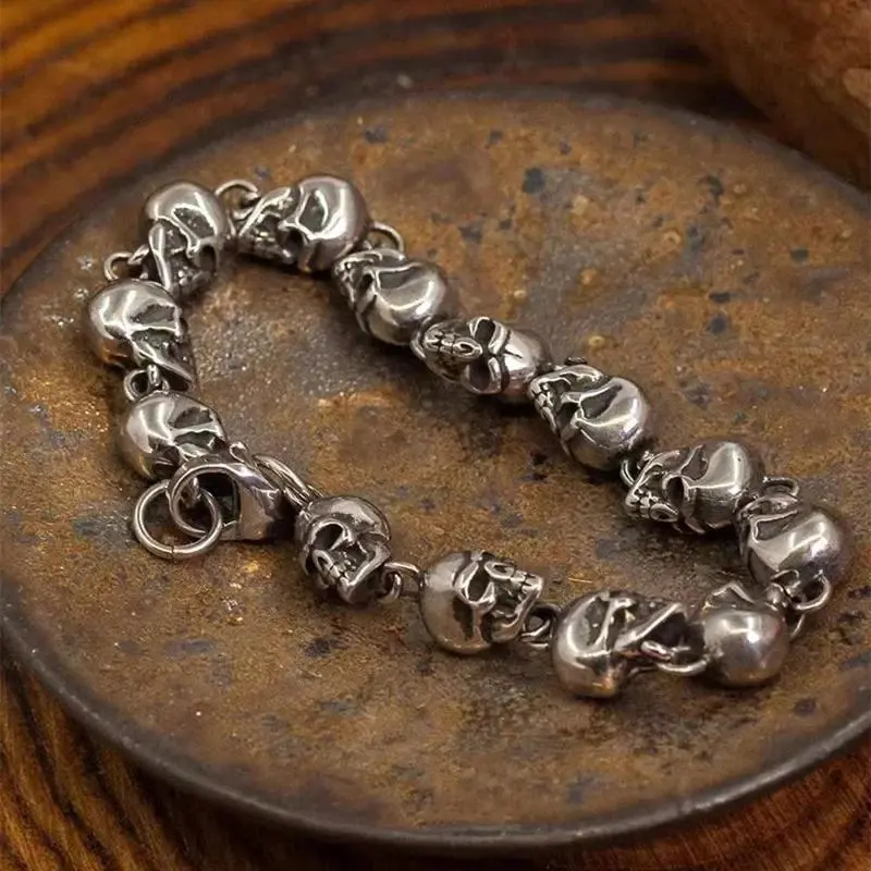 Vintage Gothic Full Skull  Men\\\'s Motorcycle Riding Rock Bike Hip Hop Punk Jewelry Halloween Gift men Adjustable  Rate Couples  Set Matching Charm