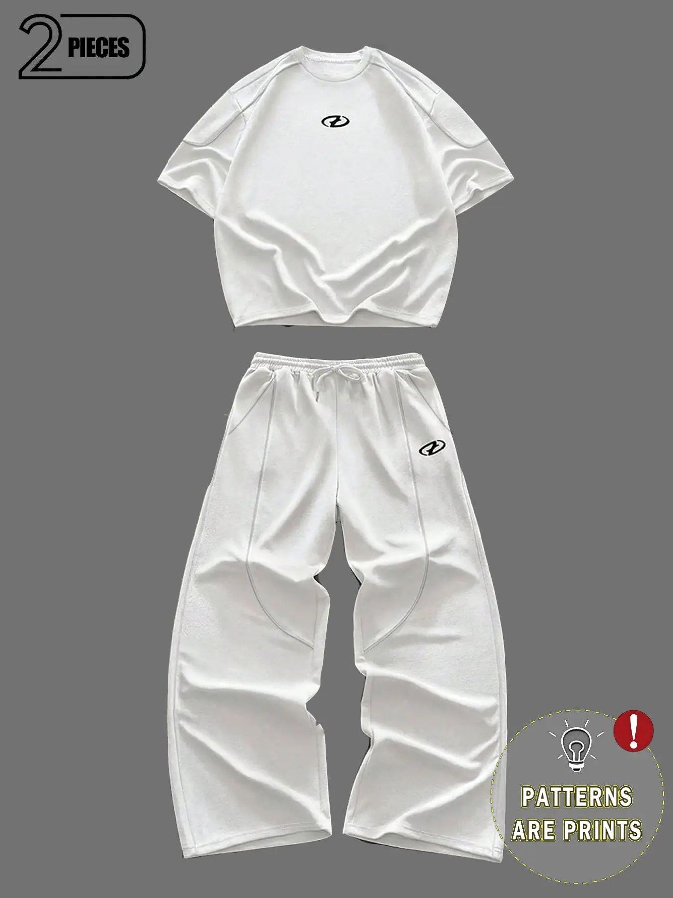 Y2K Unisex Sportswear Set, Base with Accents, Breathable Quick-Dry Fabric, Short Sleeve Tee & Wide Leg Pants, Street Style