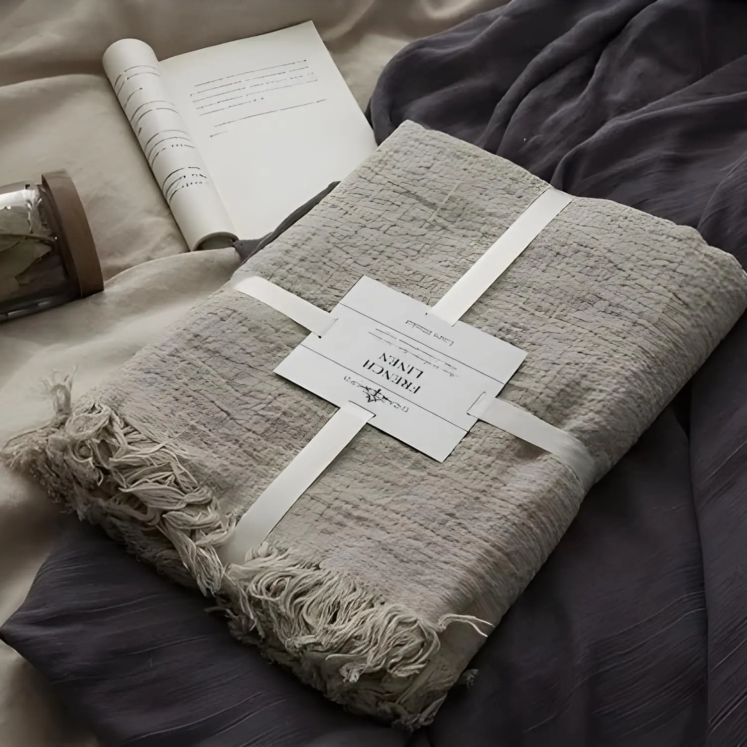 Pure Linen Blanket,  Flax Linen Throw Blanket, 79" L   Flax Fabric,Soft,Breathable and -Friendly Bed Blanket