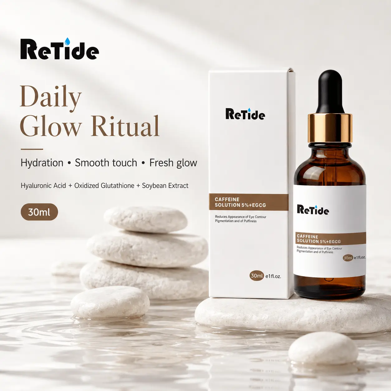 Caffeine-EGCG Blend Face & Neck Serum, Moisturizing Antioxidant Treatment for Dull Normal Skin, Brightens, Boosts Hydration, Firms, and Depuffs Face & Eyes