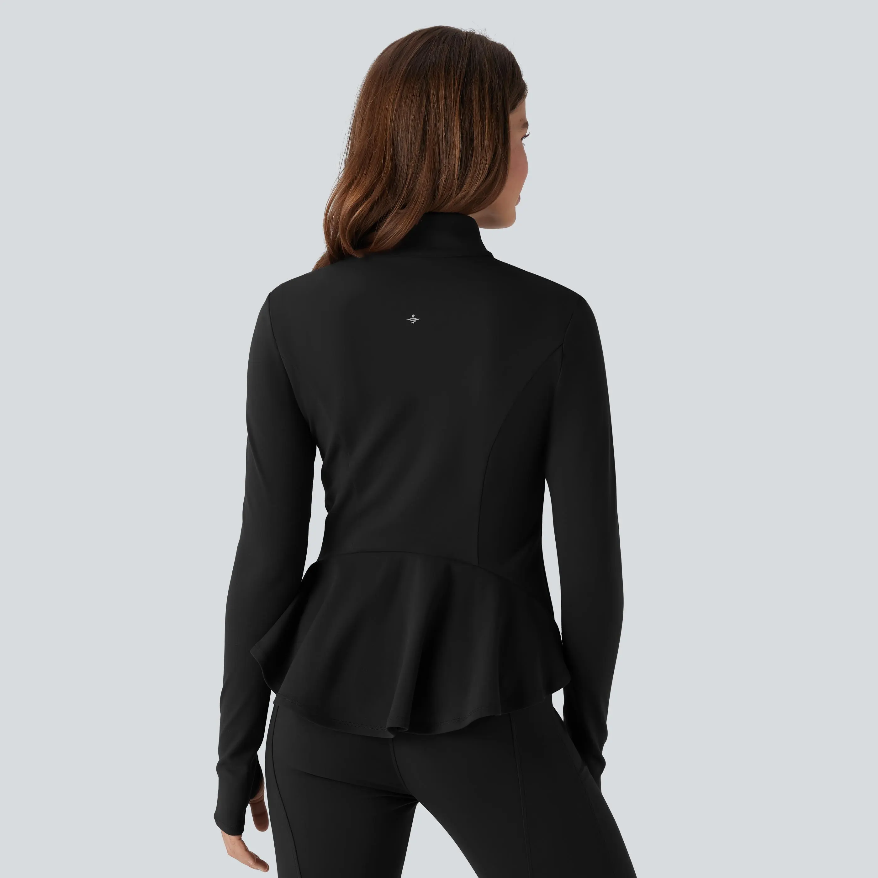 Halara Stand Collar Zipper Thumb Hole Ruffle Hem Slim Jacket with Pockets