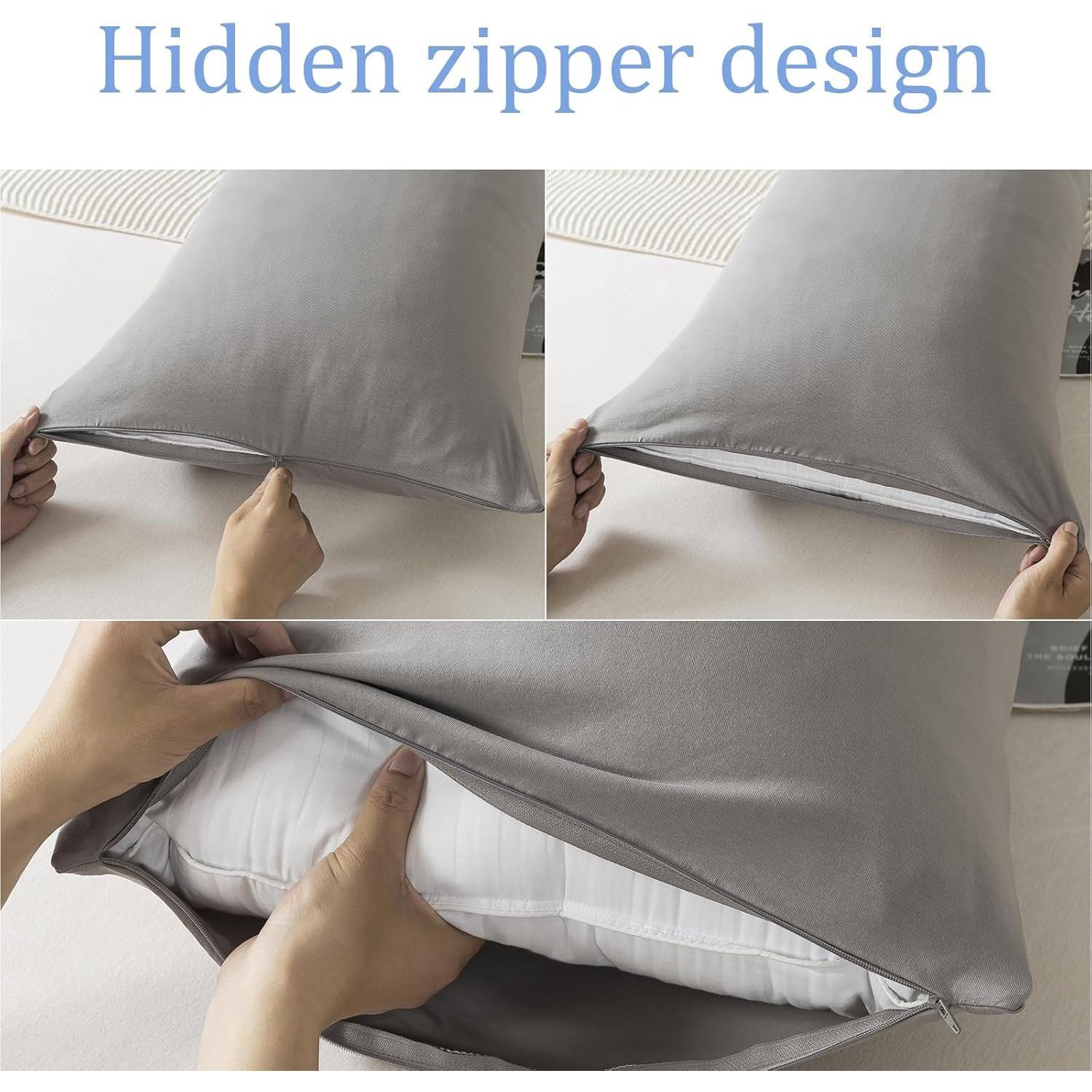 Jersey Knit Pillowcases Set of 2,  Cotton Bed Pillow Cases  Size with Zipper, Soft and Breathable, 20x40 inches Dark Grey