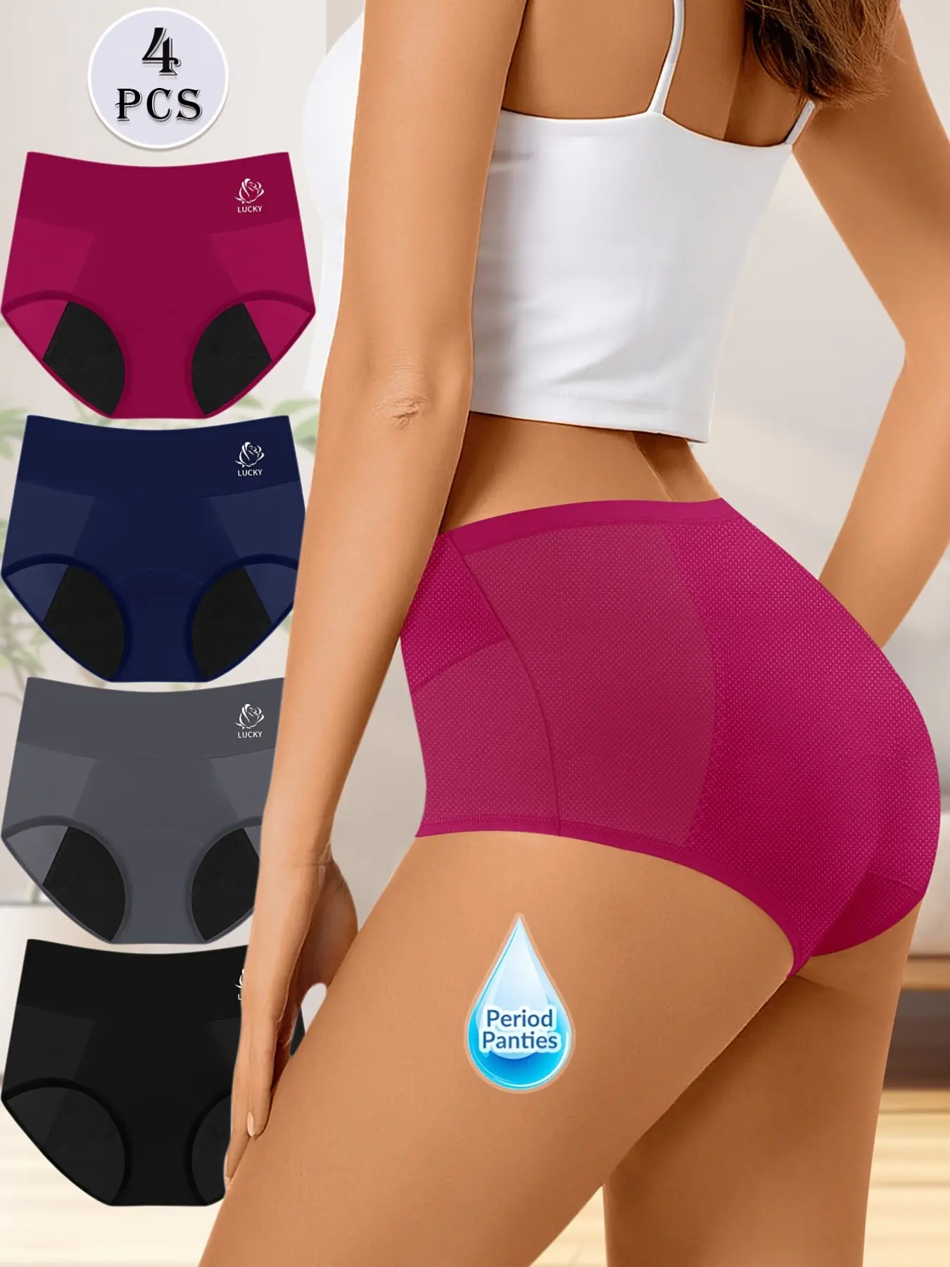 4-Pack Period Underwear Set, Comfortable Leak-Proof Design, Ideal for Nighttime Sleep, Requires Use with Sanitary Pads