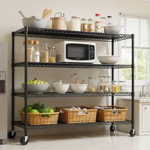 4-Tier Heavy Duty Wire Shelving Unit with Wheels, Adjustable Metal Storage Rack, 2200 lbs Capacity, 24"D x 56"W x 75"H, Industrial Shelf for Garage, Warehouse, Kitchen, Pantry & Utility Room