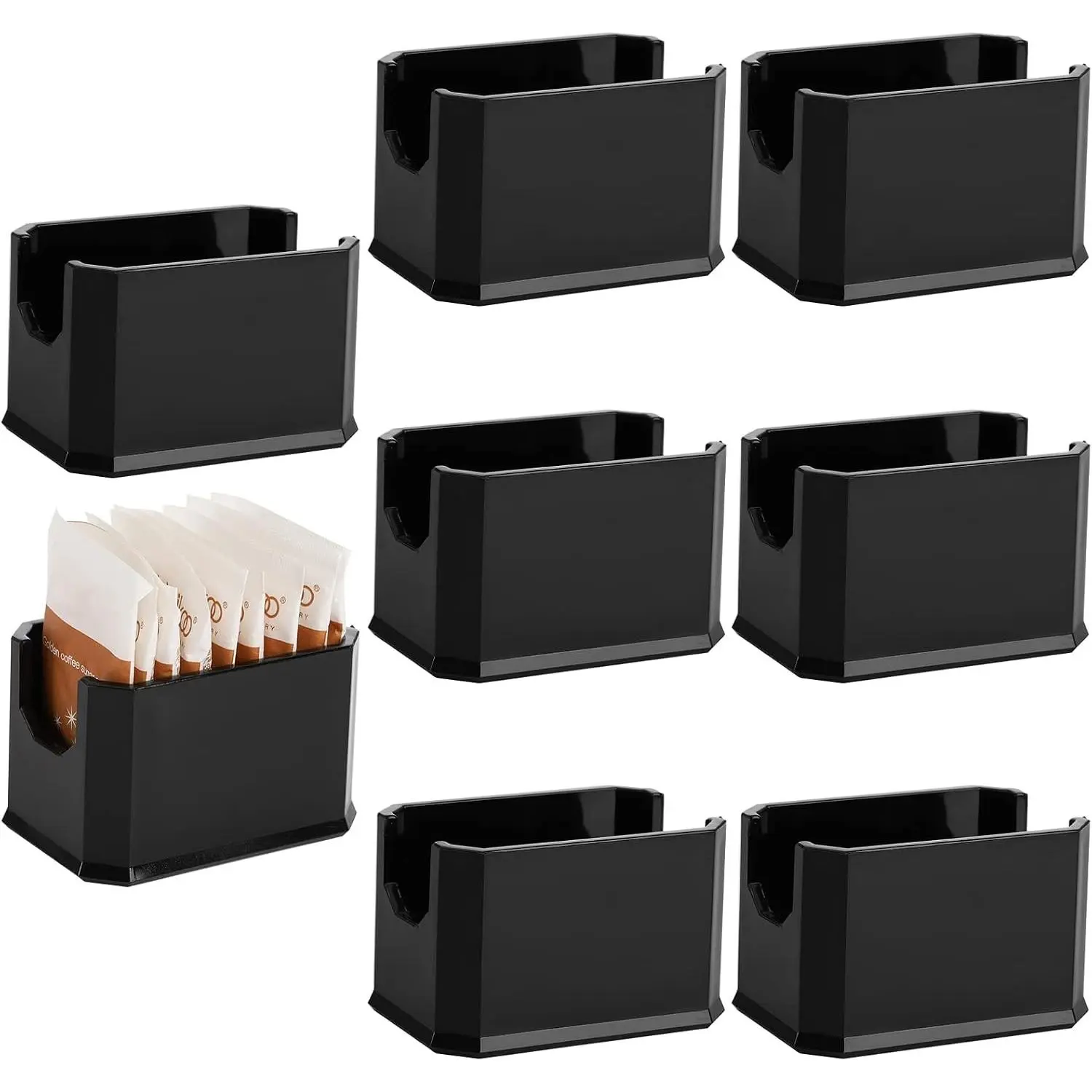 Set of 8 Sugar Packet Holder, Plastic Black Sugar Caddy for Restaurant, Sugar Bag Sweetener Packets Storage Container Box for Coffee Bar, Table