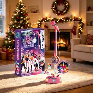 Anime Singing Girl Group Karaoke Microphone, Colorful LED Light Microphone Toy Wth Tpye-C Phone Connection Cable, Karaoke Machine Toy with Lights, Singing Machine Toy, Music Toy,  Perfect Birthday Gift For Kids Ages 3-8