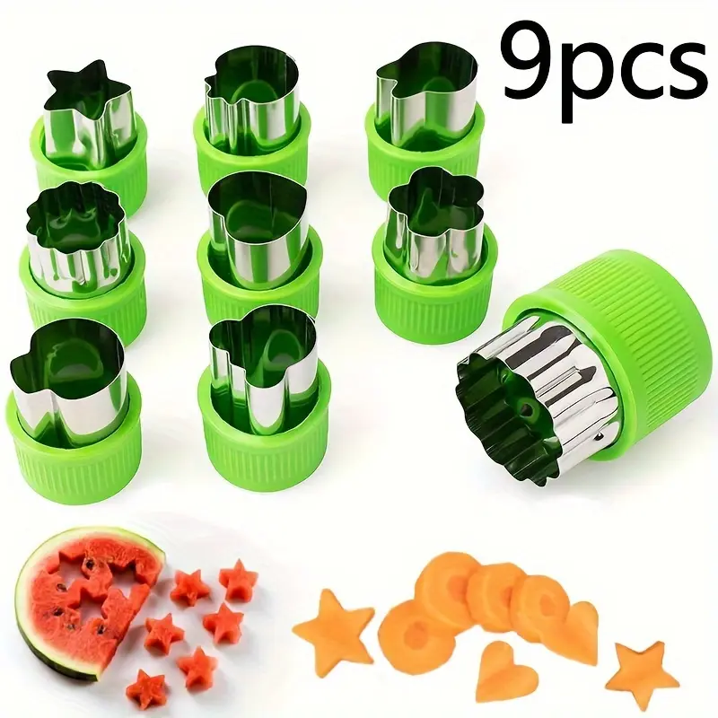 9-Piece Stainless Steel Mini Biscuit and Vegetable Cutter Set with Protective Handguards - Fun Shapes Include Stars, Flowers, Heart Shapes, Perfect for Young People's Baking and Snacking, Easy-to-Use Fruit and Pastry Moulds, Biscuit Decorating Supplies