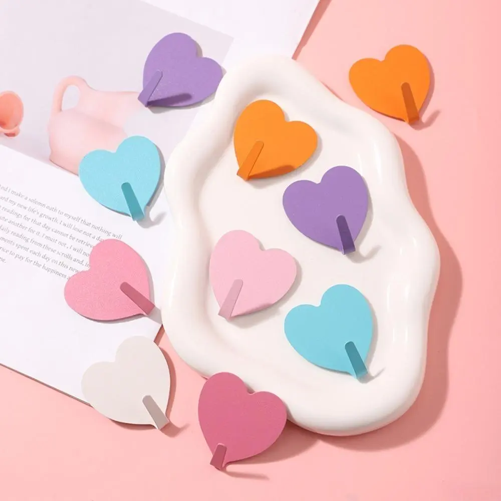 6PC Compact Heart Outline Adhesive Hooks, Heavy-Duty No-Trace Punch-Free No-Drill Required Household Items for Indoor Wall Surface Hanging Storage (Kitchen, Bathroom)