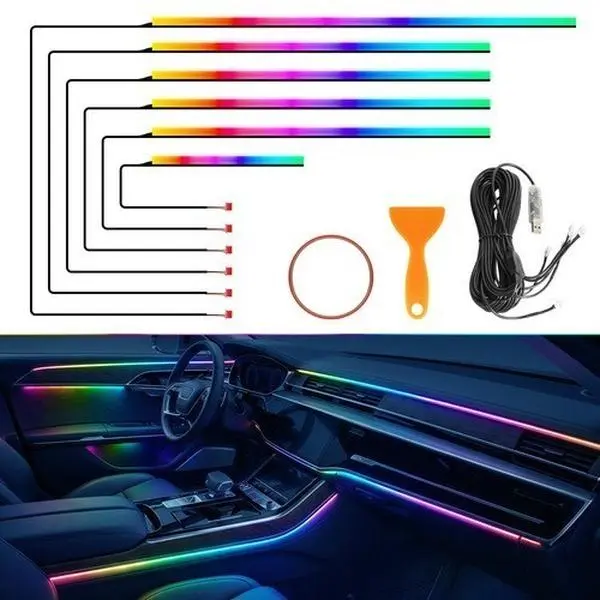 2/6-in-1 RGB LED Acrylic Fiber Car Ambient Light with Acrylic Lens, App Control, Music Sync, Plug-and-Play for DC 12V Cars’ Dashboard, Roof Interior Decor, Rgb Sync