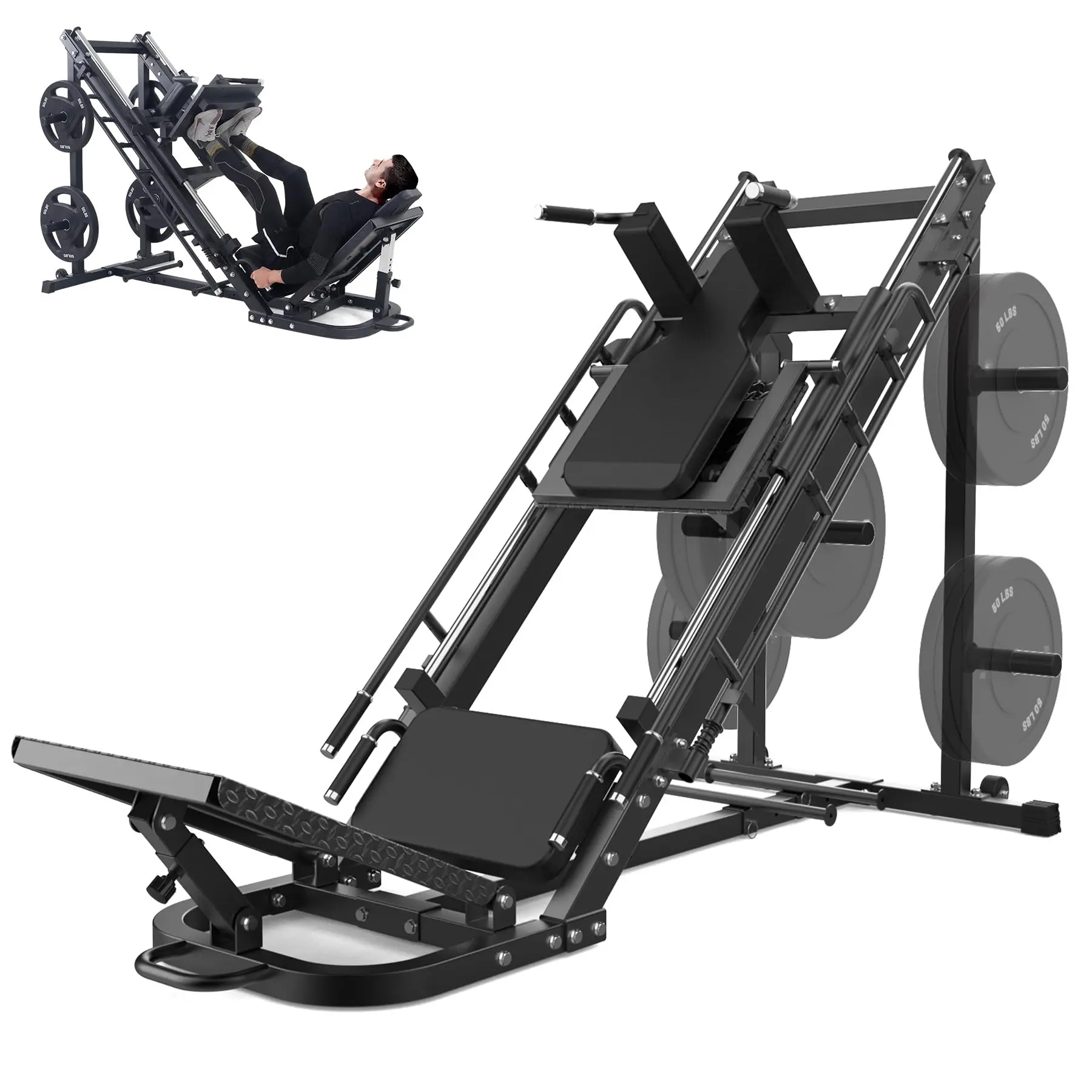 2-in-1 Leg Press and Hack Squat Machine for Home Gym, 1200lbs Heavy-Duty Carbon Steel Lower Body Trainer, Smooth Linear Bearing Quads Glutes Equipment with Weight Plate Storage & Wheels, Garage Gym System, Hacks Squat Machine