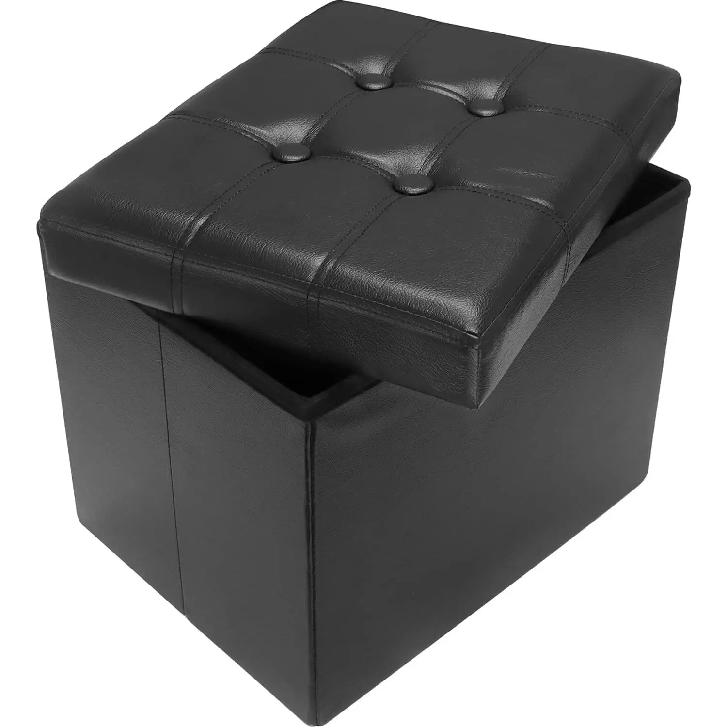 Storage Ottoman Folding Foot Rest Stool, Leather Footstool Bench, Short Ottoman Stool, Storage Foot Rest for Storing Books (Black, 17" D x 13" W x 13" H)