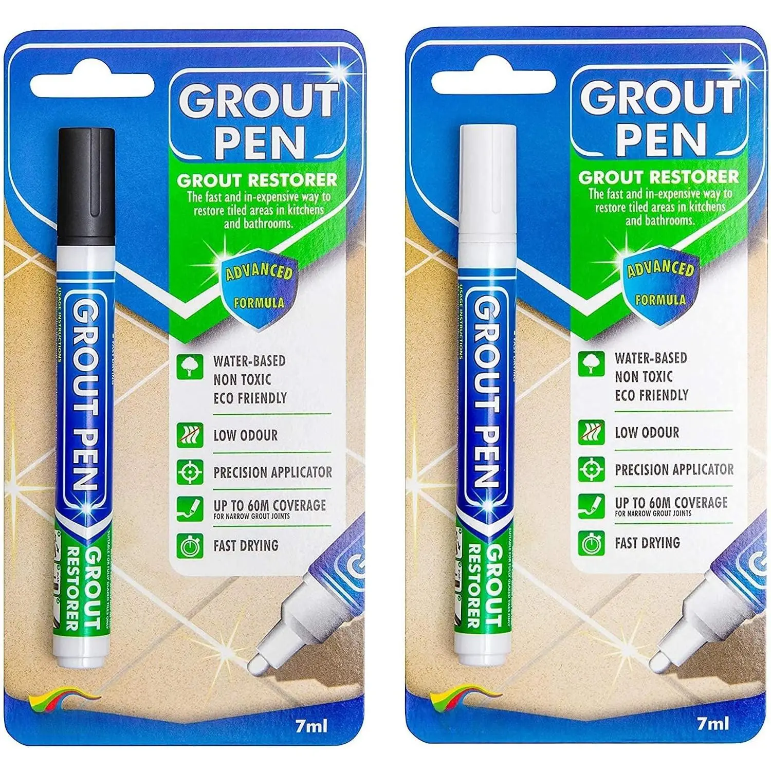 Grout Pen Tile  Marker:  Grout Colorant and Sealer Pen to Renew, Repair, and  Tile Grout - Cleaner Coating Stain Pens - 2 Pack, 5mm Narrow Black and 5mm Narrow White Tip