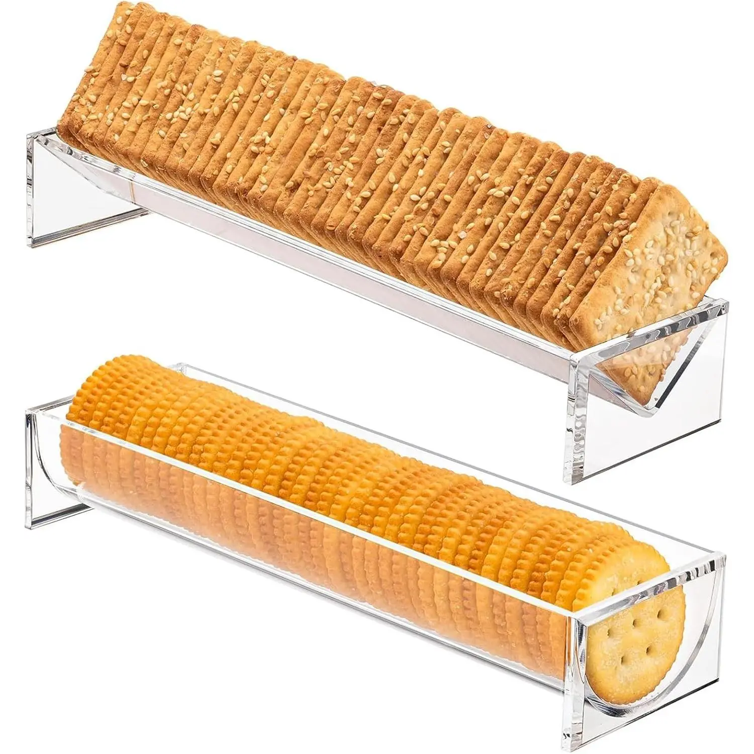 2PCS Clear Cracker Tray for Serving, Acrylic Biscuit Stand Macaron Display Tray, Rectangular Food Display Server Holder for Countertop in Home, Wedding, Party