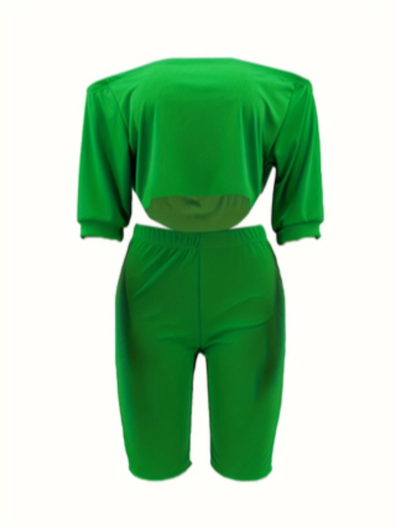 Women's Solid Jersey Ruched Off Shoulder Crop Top & Elastic High Waist Shorts Set, Casual Fashion Half Sleeve Top & Fitted Skinny Shorts, Ladies Summer Clothes