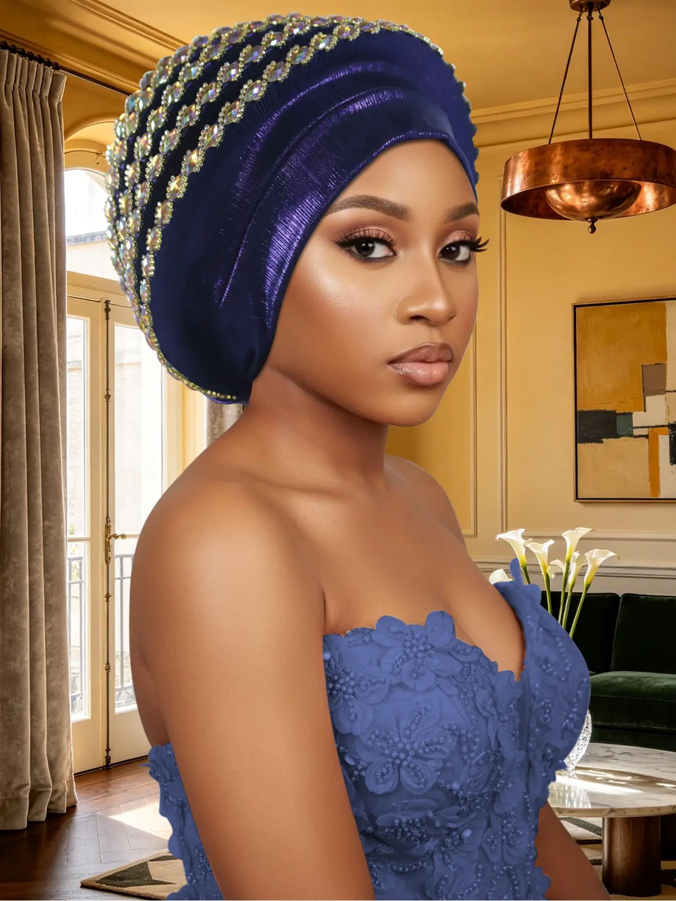 African Headwear Muslim Convenient Prayer Scarf, Women's Pleated Head Cover, Indian Hat, Nigerian Headscarf Cap, Wedding Party Hat