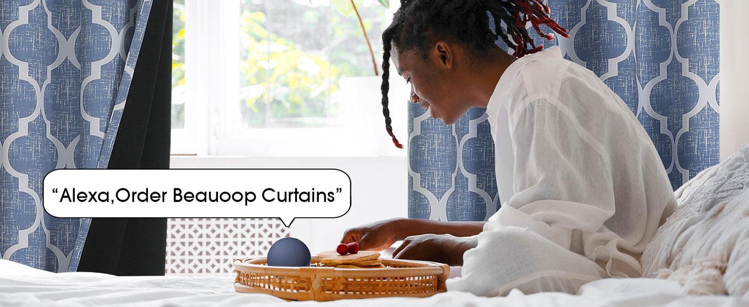 100% Blackout Curtains 96 Inches Long 2 Panels for Bedroom Living Room Blue Moroccan Geo Room Darkening Thermal Soundproof Rod Back Tab Window Treatments Drapes, 50x96