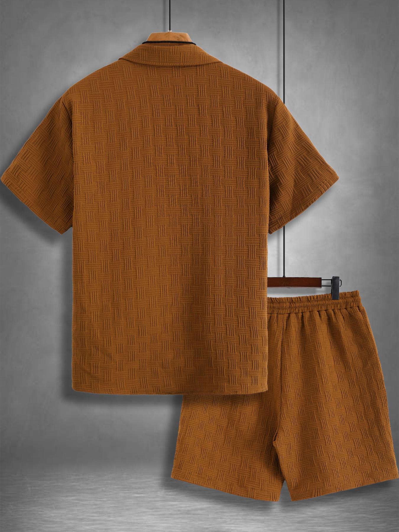 Men's Regular Fit Short Sleeve Pajama Two-piece Set, Casual Comfy Button Up Top & Shorts Pj Set, Men's Summer Sleepwear, Loungewear